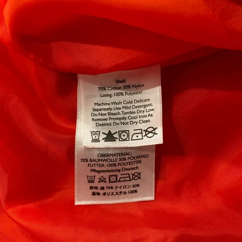 Eddie Bauer Red Trench Coat White Contrast Trim Big Black Buttons Lined Size L P - Image 13