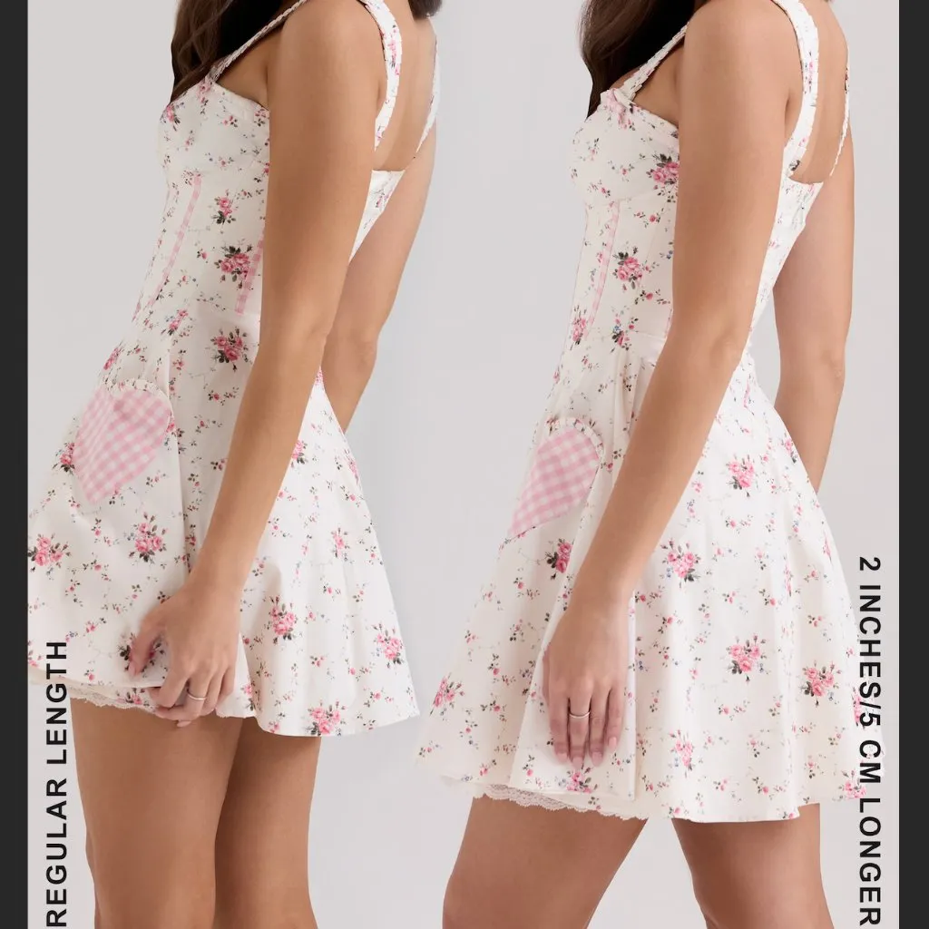 Marianella cream rose print stretch cotton mini dress- longer length - Image 8