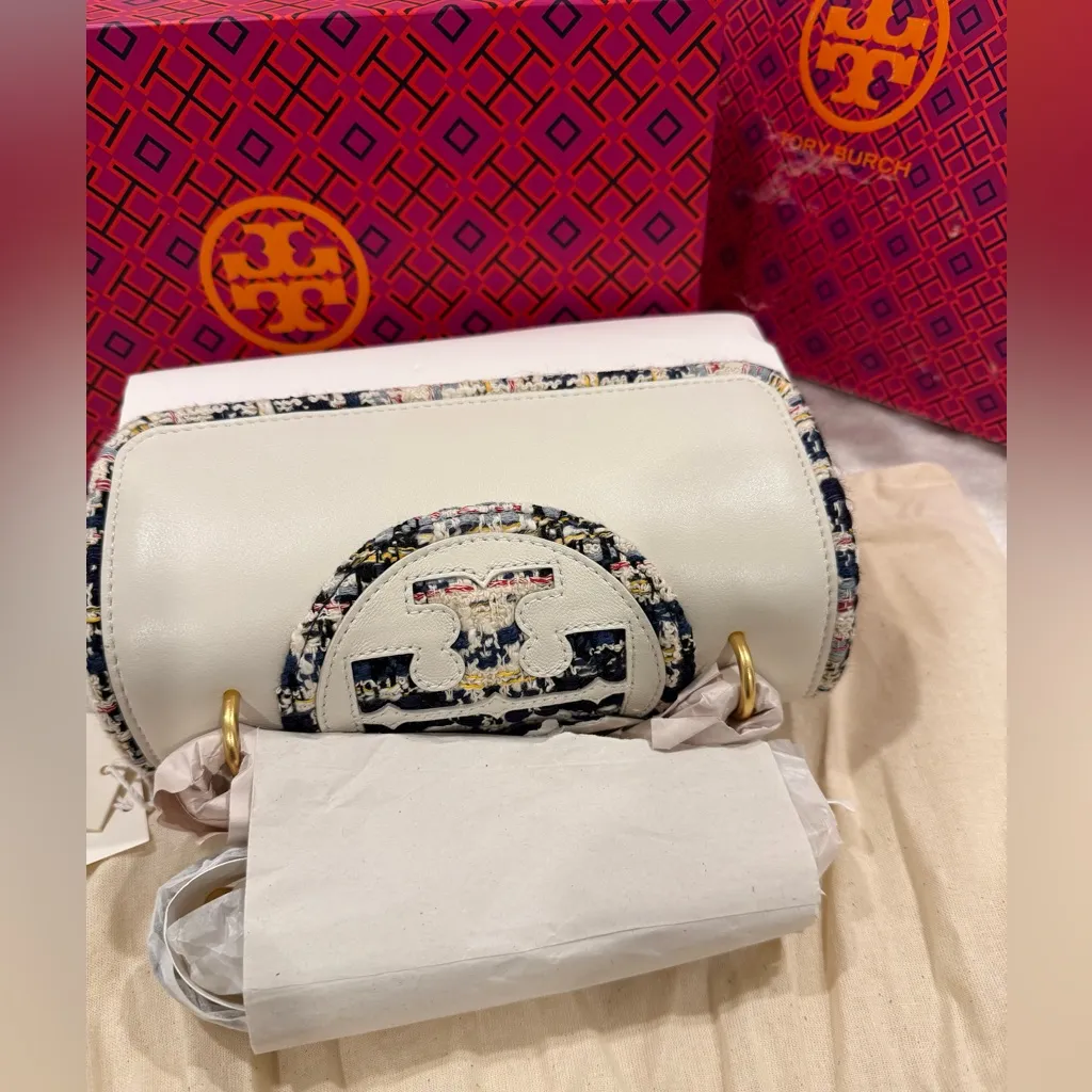 NWT Tory Burch Fleming Tweed Border Convertible Small Shoulder Bag, New Ivory - Image 7
