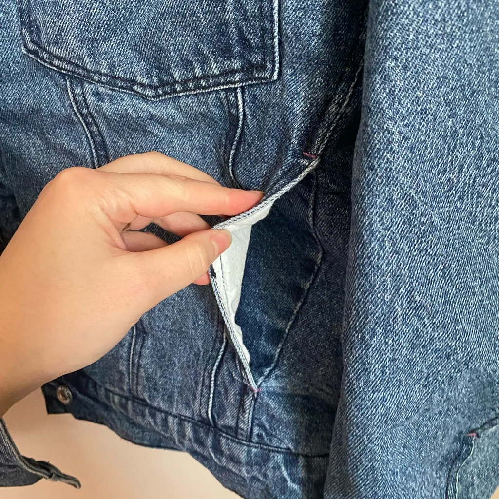 Anthropologie Oversized Sherpa Lined Denim Jean Jacket XL Retro 90s Grunge Indie - Image 5