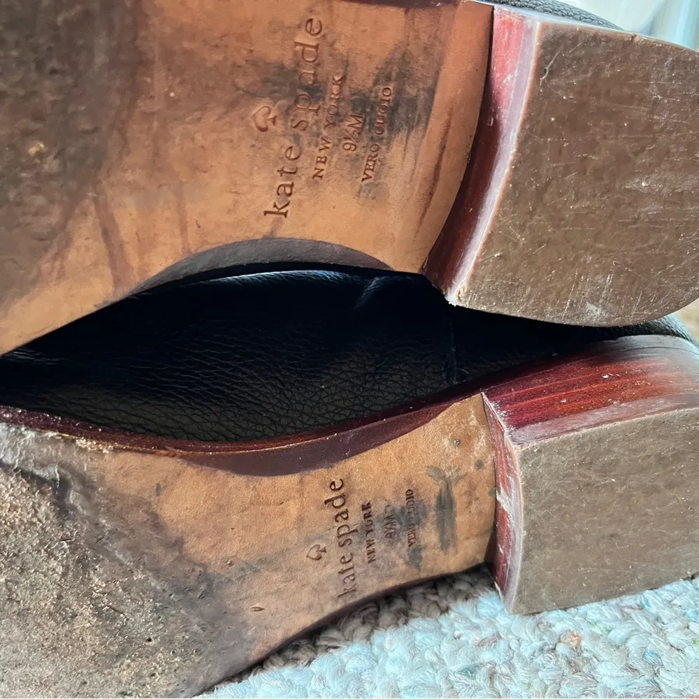 Kate Spade NY Black Leather Ankle Boots with Bow Detail women’s 9.5 booties - Image 3