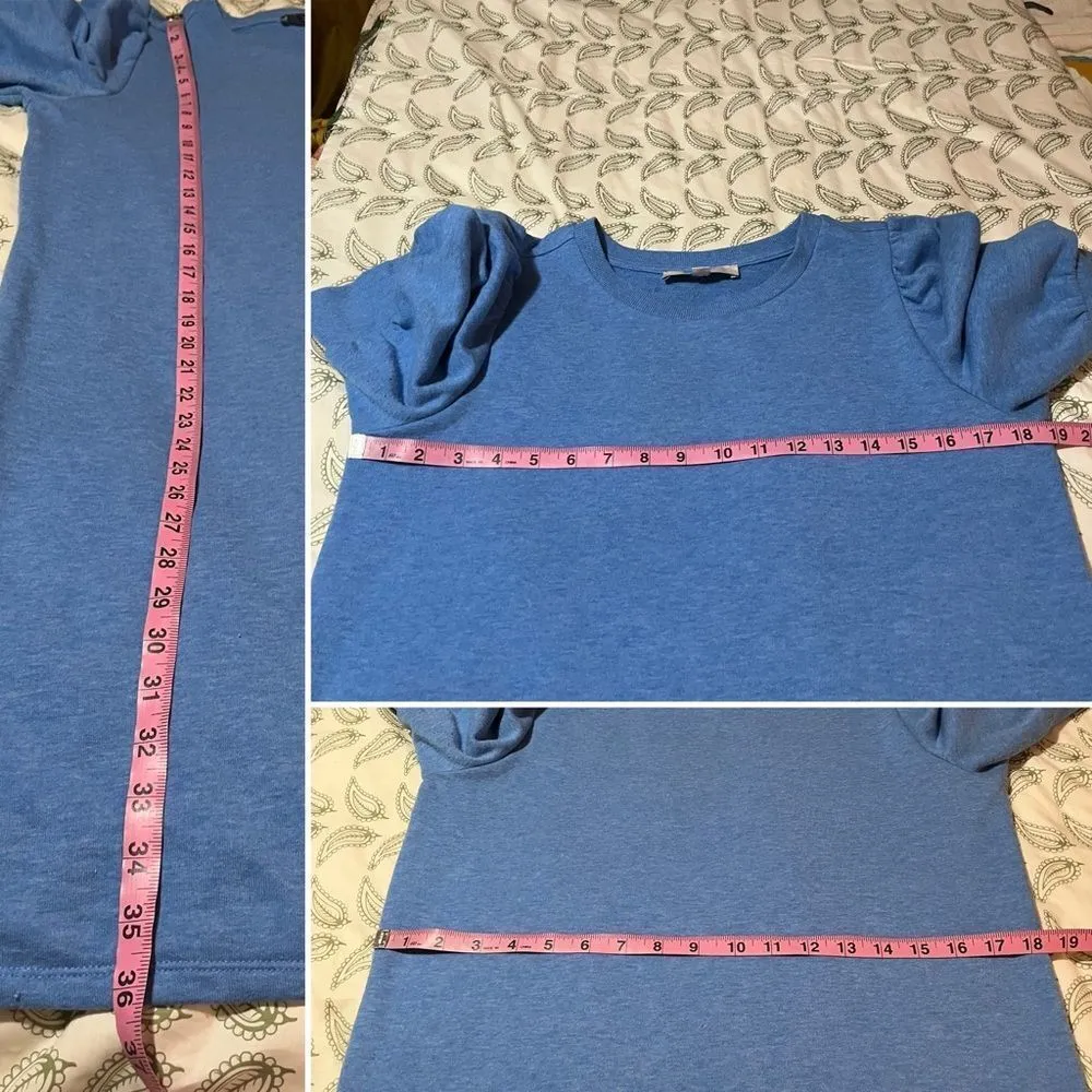 LOFT Sky Blue Puff Sleeve Mini Sweatshirt Dress Short Sleeve M - Image 9