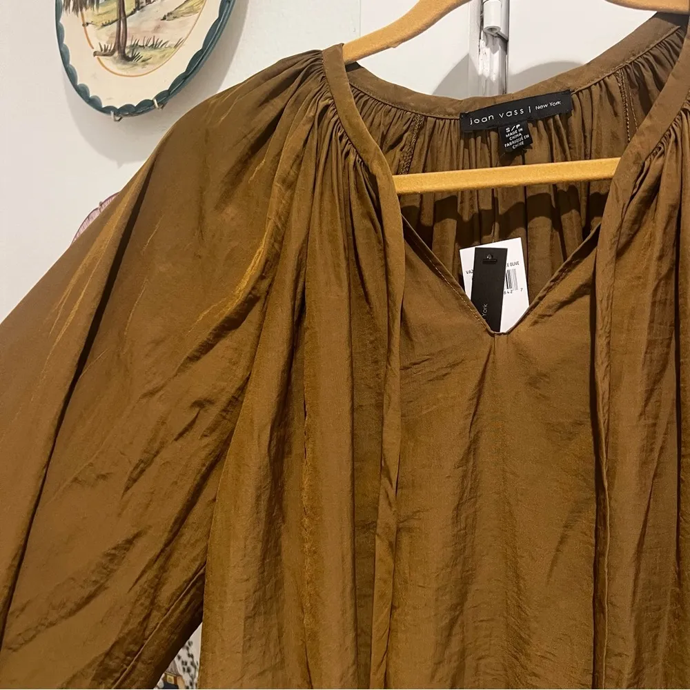 Joan Vass Split Neck Blouse in Moss - Image 2