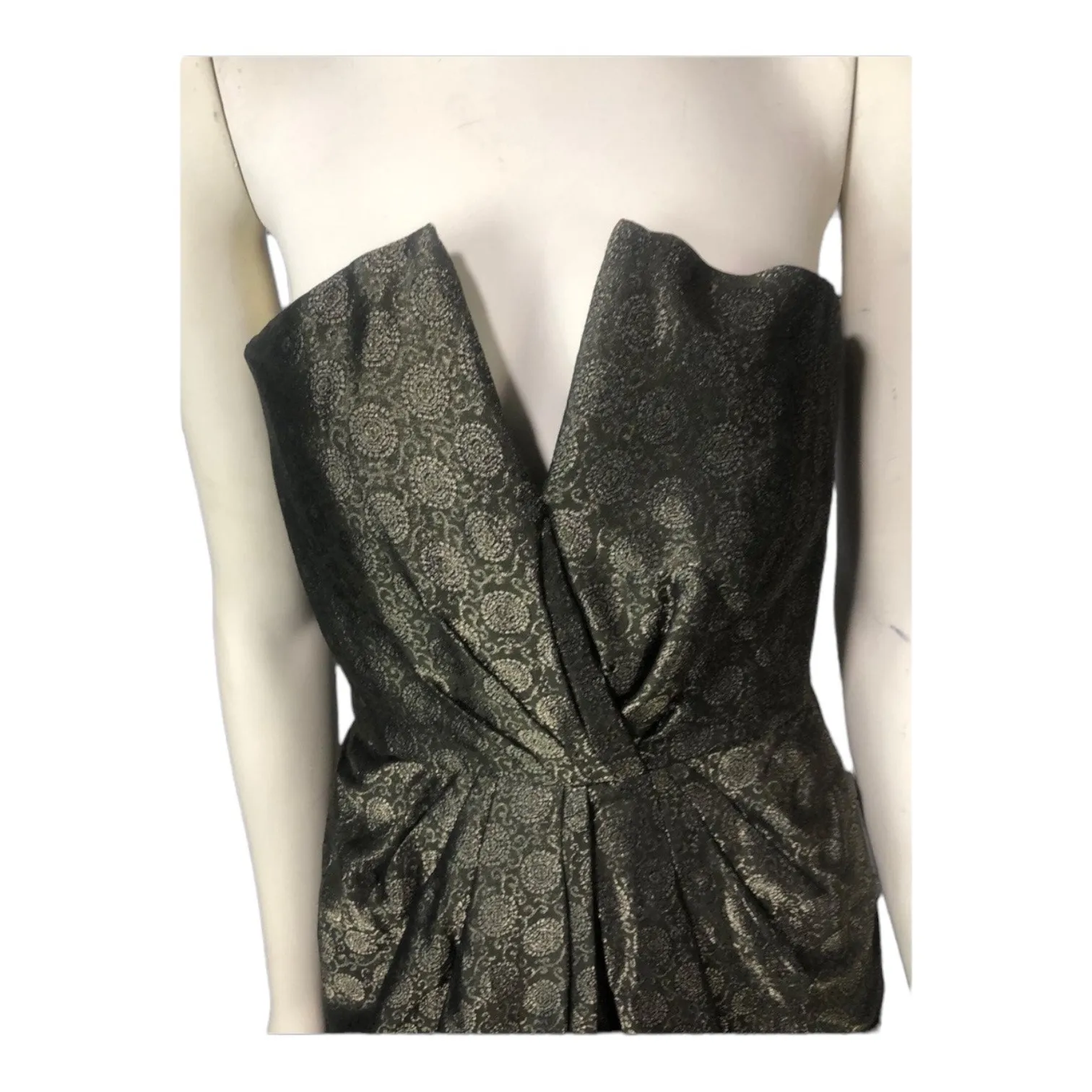 1980’s Carolyne Roehm strapless Metallic Brocade Strapless Gown formal dress XXS - Image 7