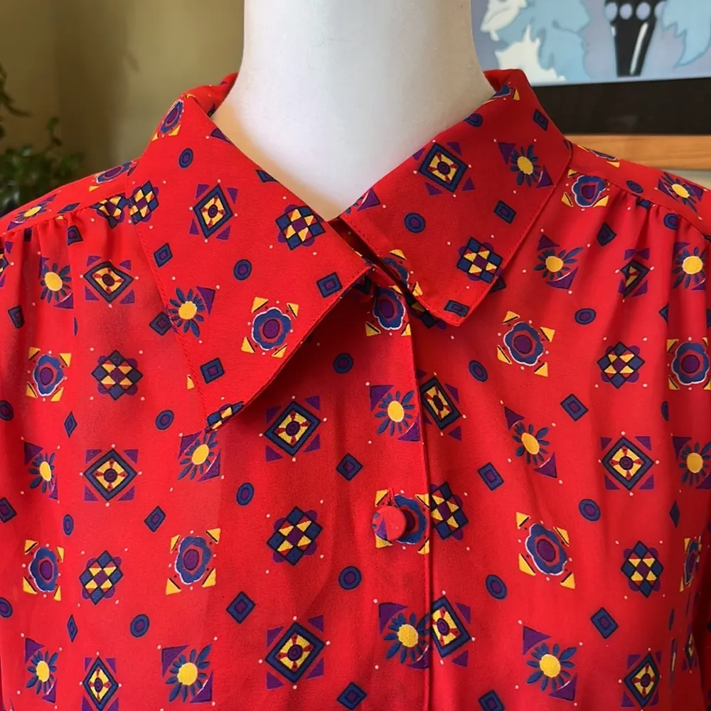 Vintage Josephine Red Asymmetrical Southwestern Blouse Size 12 - Image 2