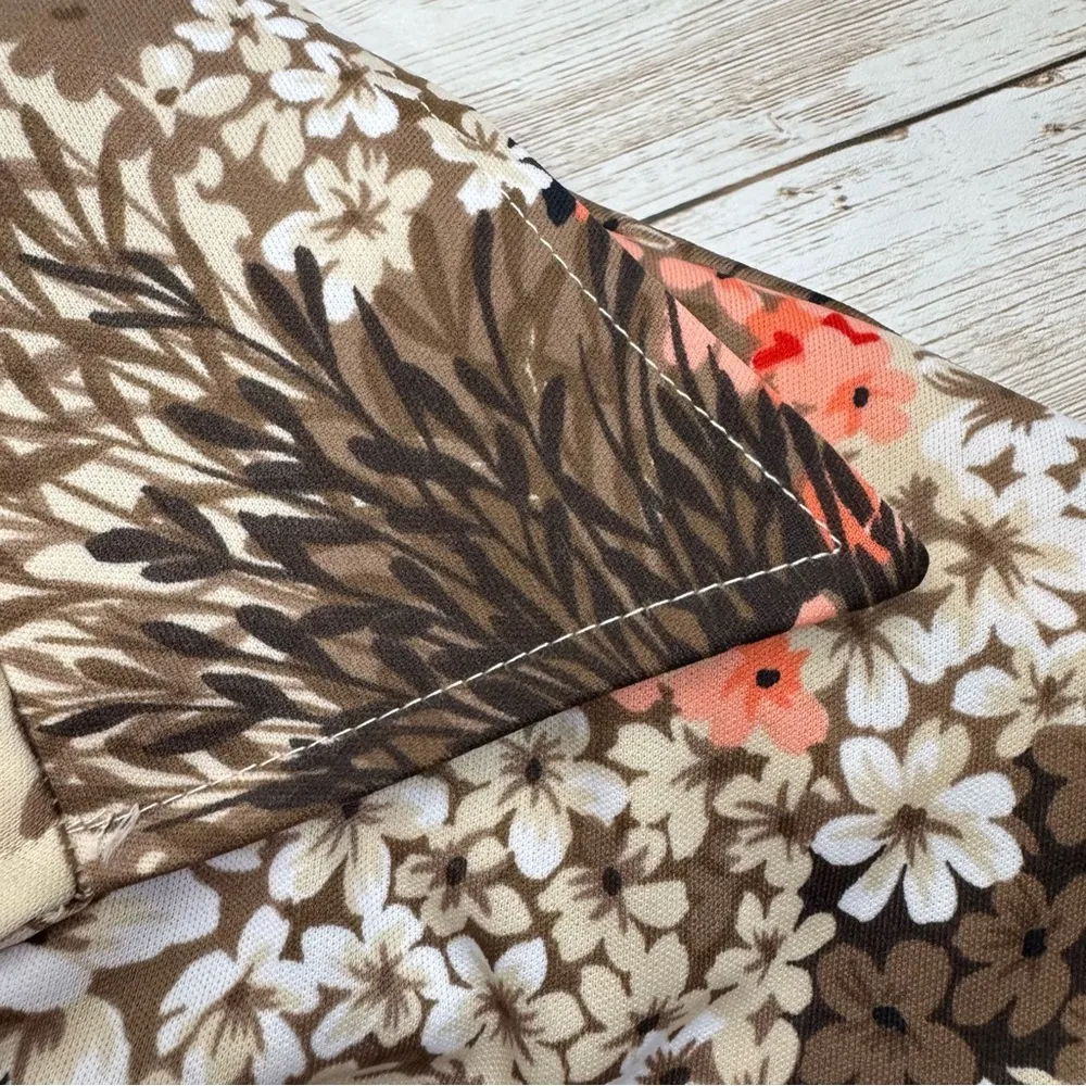 Mardi Modes New York ILGWU Vintage Floral Wide Collar Cap Sleeve Blouse USA Brown Size M - Image 10