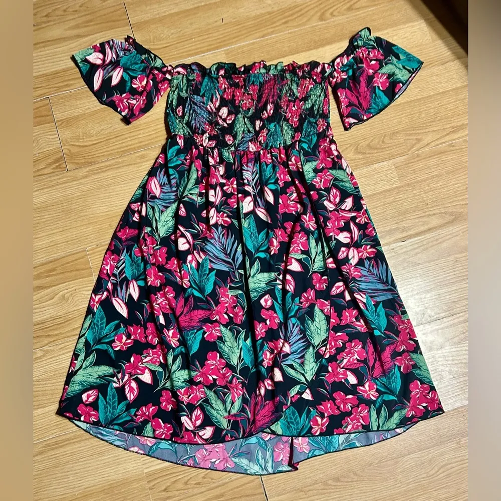 SHEIN curvy 0XL off shoulder sleeves colorful floral mini dress - Image 2