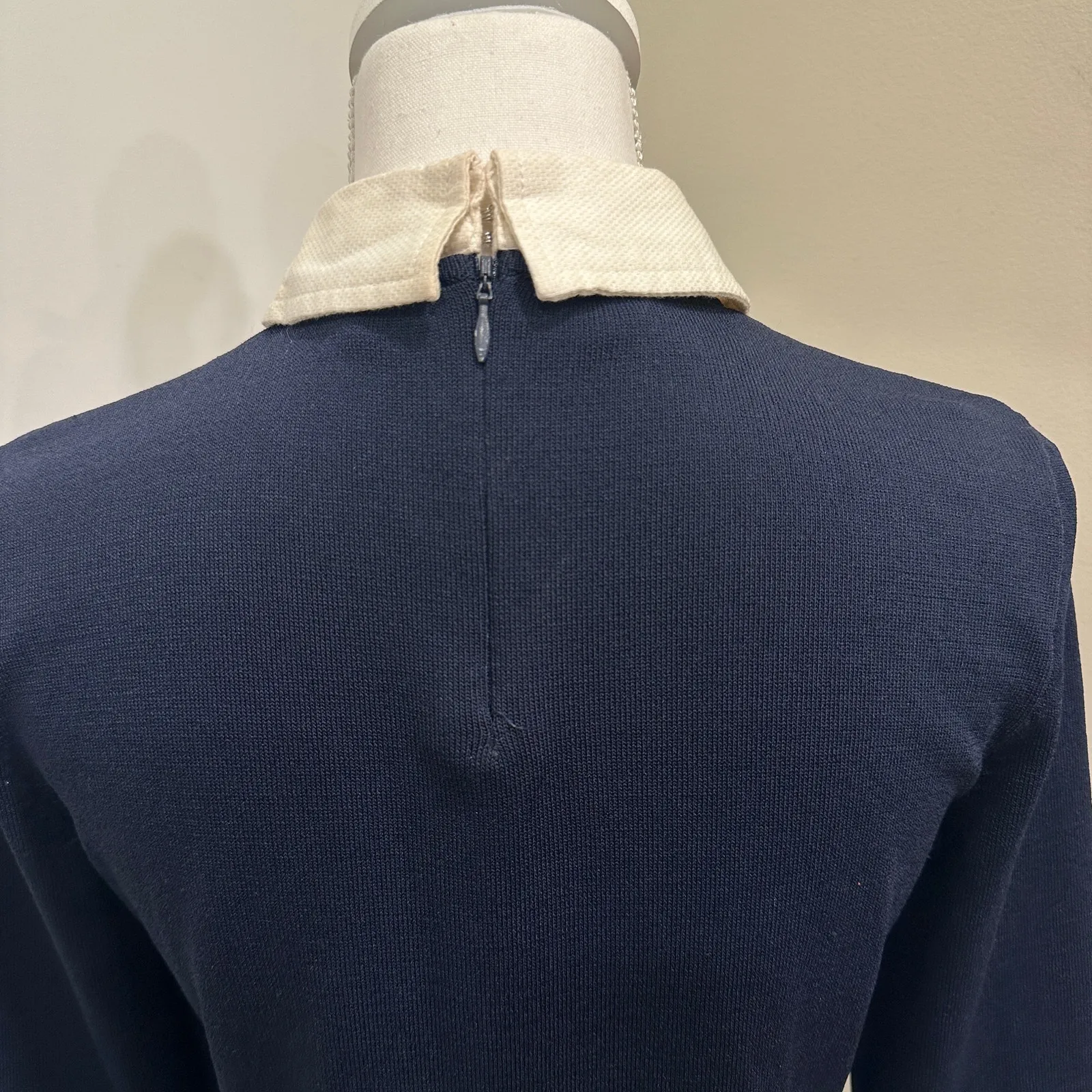 VTG 90s Ralph Lauren L-RL Navy Knit Collar Shirt Dress Mod Preppy Heritage Small - Image 11