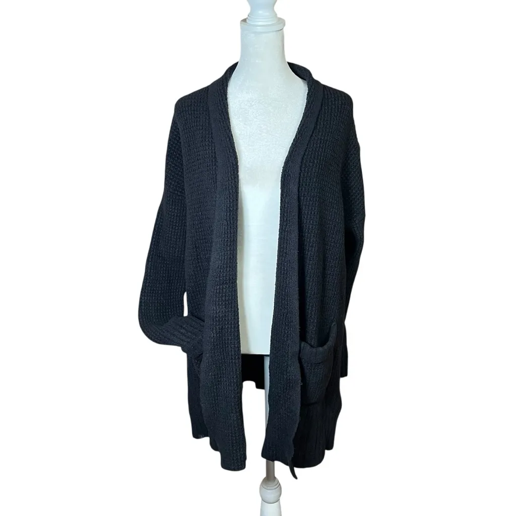 Barefoot Dreams Cozychic Lite Weekend Cardigan Sweater Black Waffle Knit Sz Med - Image 5
