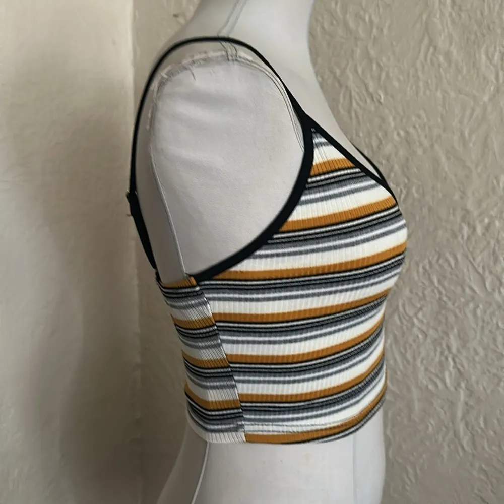 SHEIN Striped Crop Tank Top Ivory Golden Yellow Black Gray NWT Small - Image 4