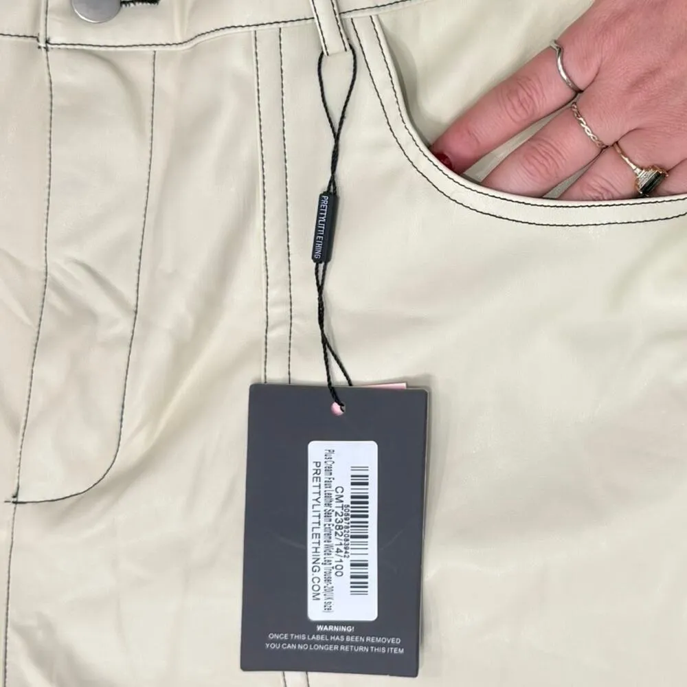 PrettyLittleThing Plus Cream Extreme Wide Leg Vegan Leather Pants sz 16 NEW Tags - Image 6
