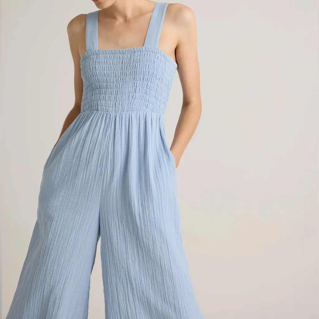 NWT Quince Women’s 100% Organic Cotton Gauze Smocked Wide - Image 6