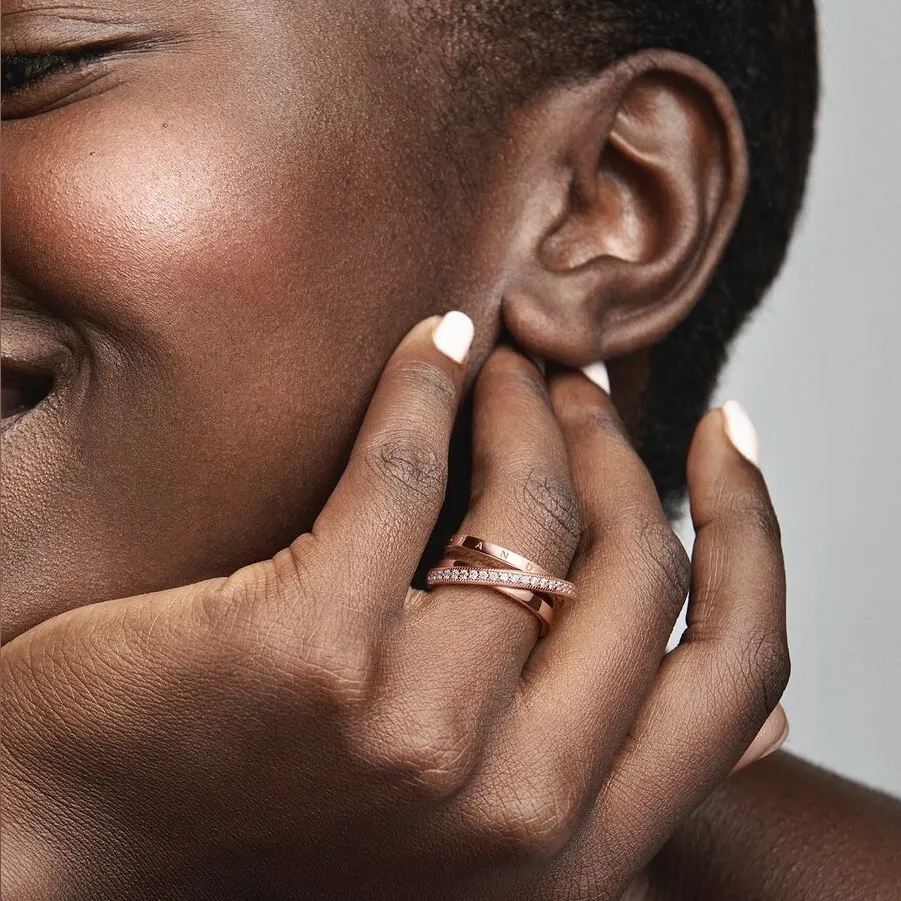 Pandora Crossover Pavé Triple Band Ring 14k Rose Gold Plating Size 4.5 - Image 2