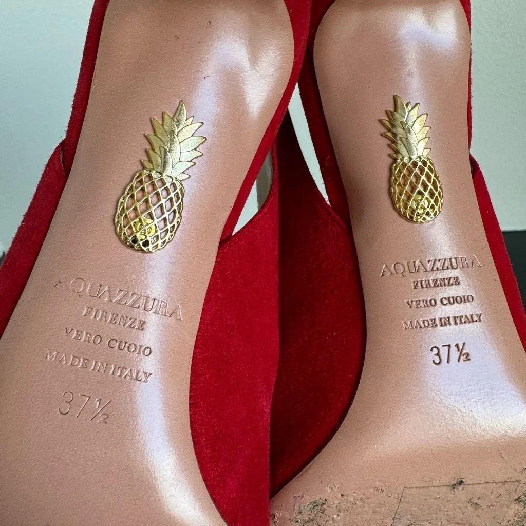 Aquazzura Lipstick Red Suede Leather Bow Tie Deneuve Pump 85 mm Size 37.5 USA 7 - Image 13