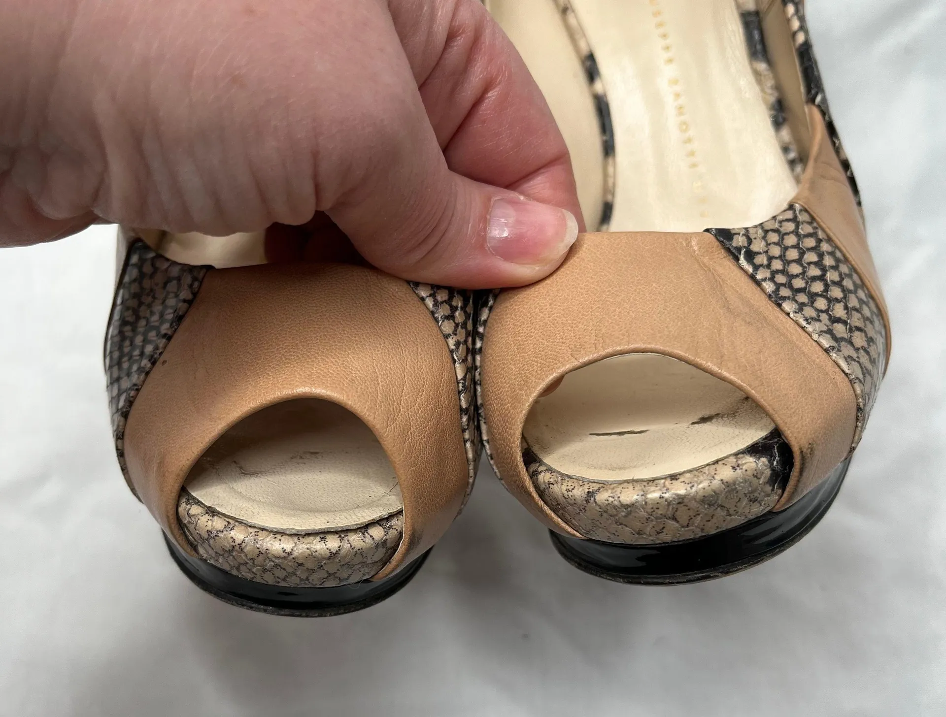 snake print peep toe leather high heel pumps size 37 - Image 7