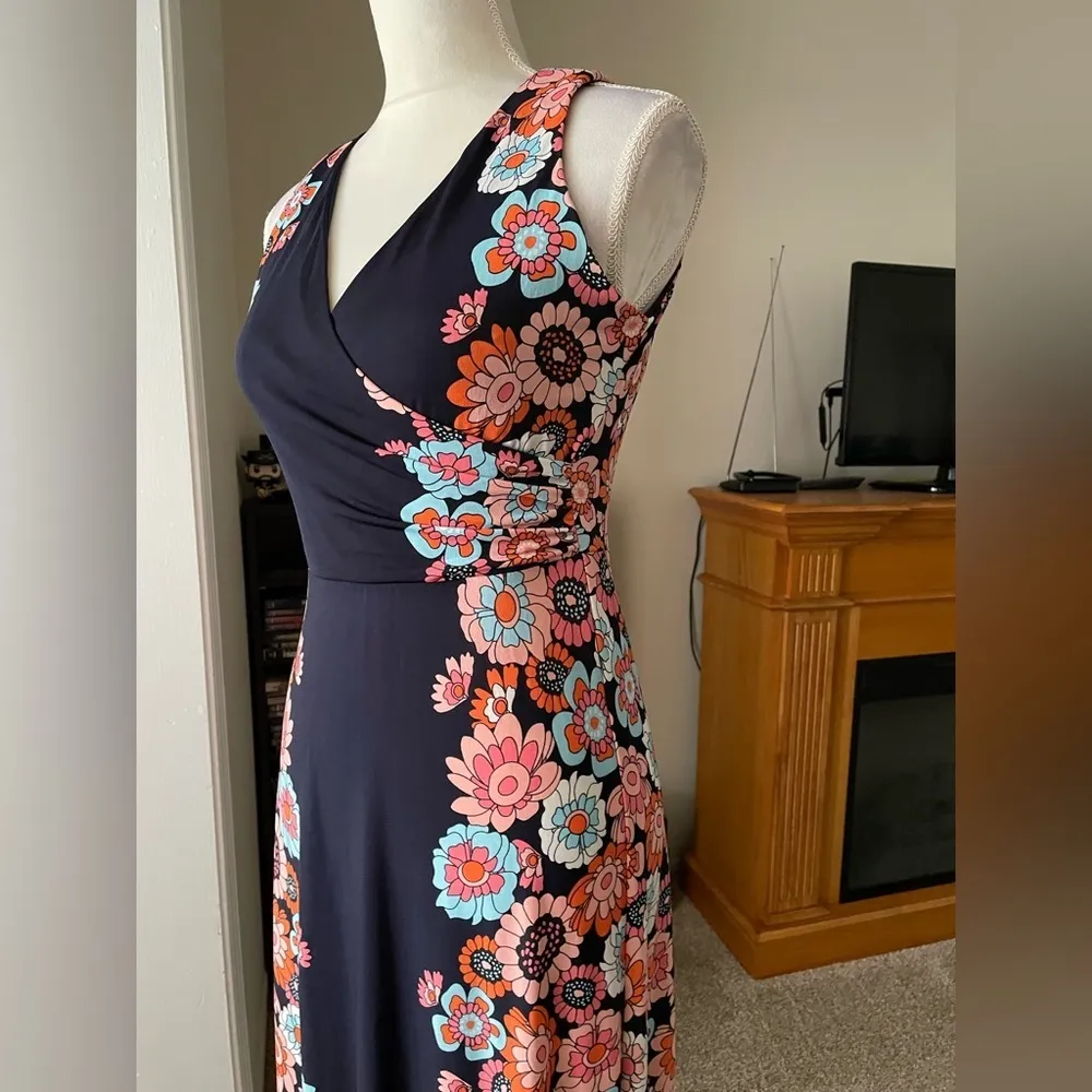 London Times V Neck Floral Print Sleeveless Maxi Dress Size 4P - Image 9