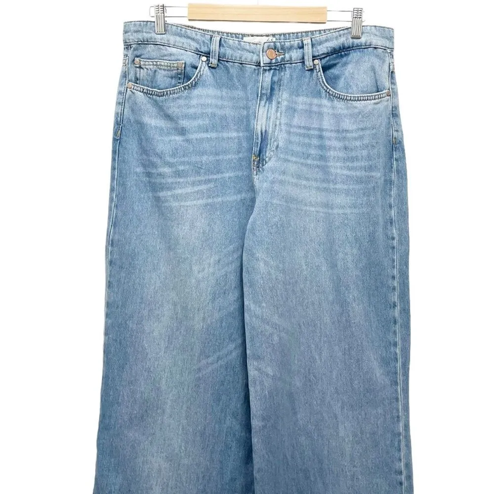 Stradivarius Super Wide Leg High Rise Slouchy Jeans Medium Wash Raw Hem Size 14 - Image 5