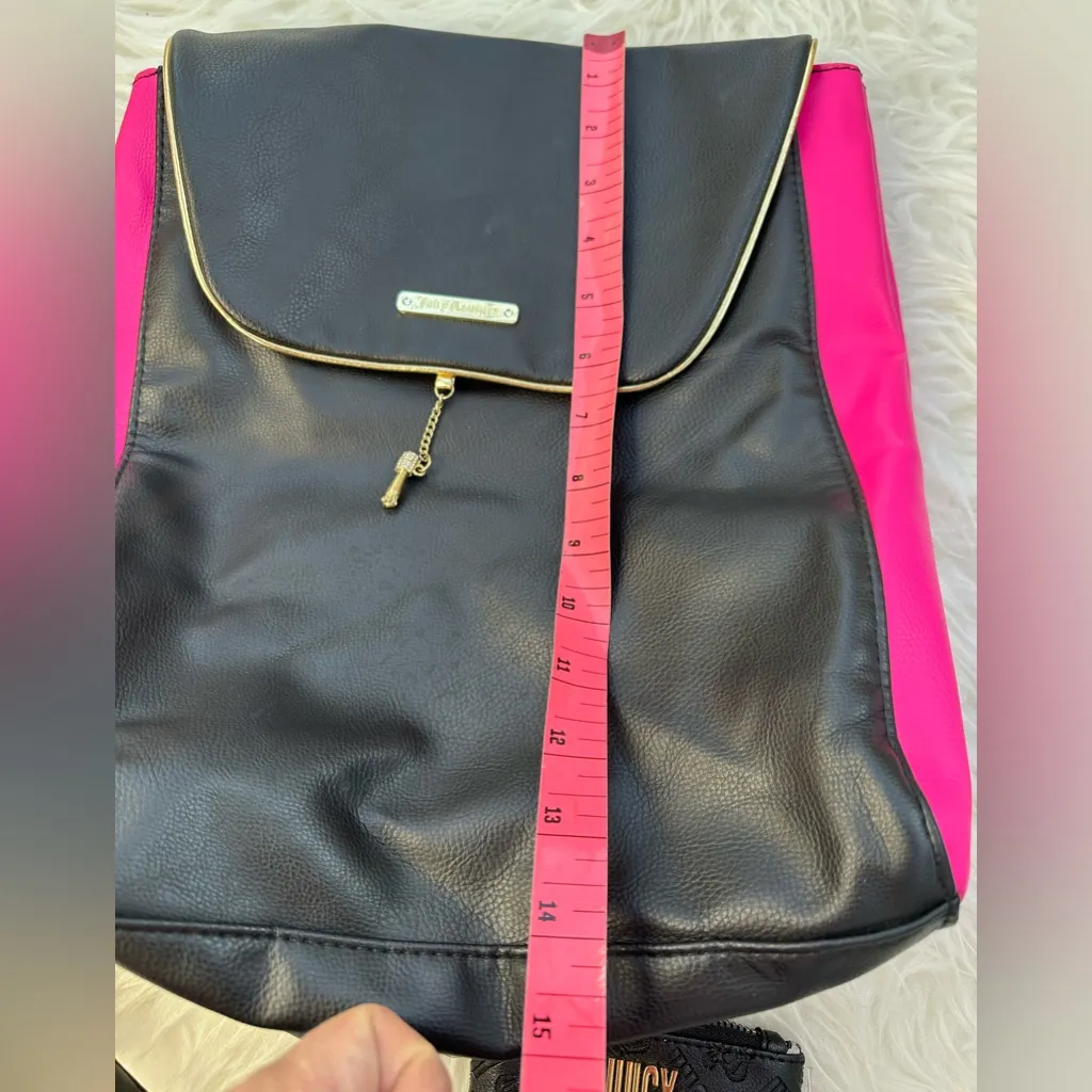 Juicy Couture Black and Pink Backpack with Key Charm - Image 3