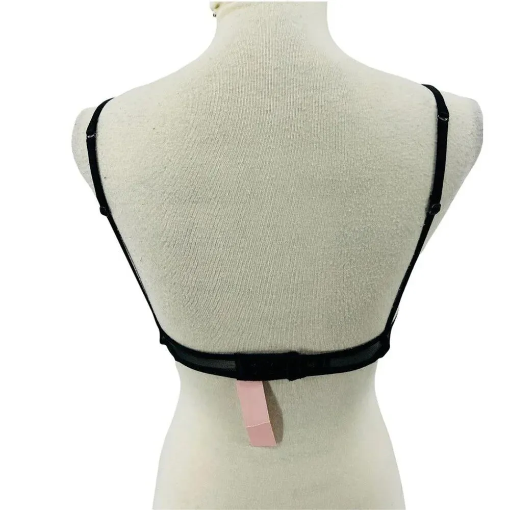 Victoria's Secret Black Strappy Star Embellishment Bra 32D Lingerie Bondage - Image 5