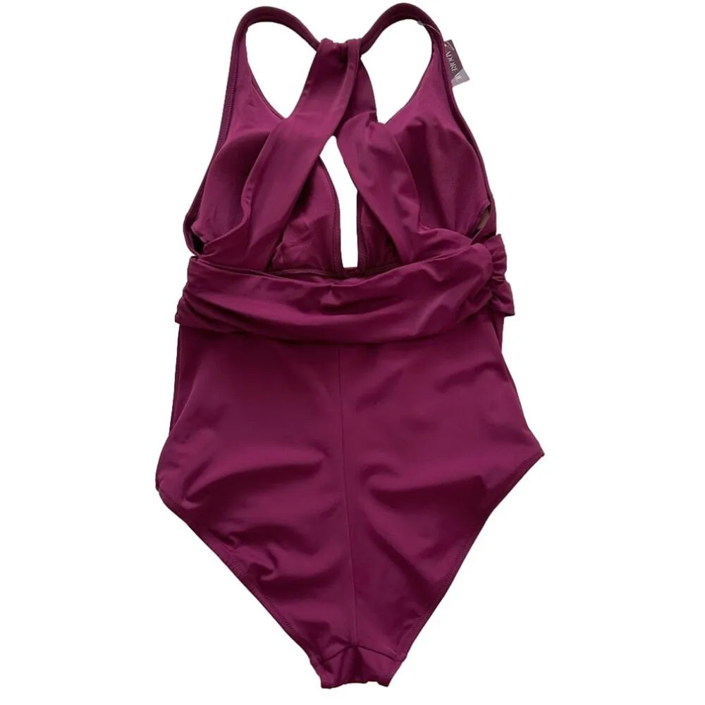 Adore Me One Piece Monroe Contour Purple Halter V-Neck Ruched Swimsuit Large NEW - Image 6