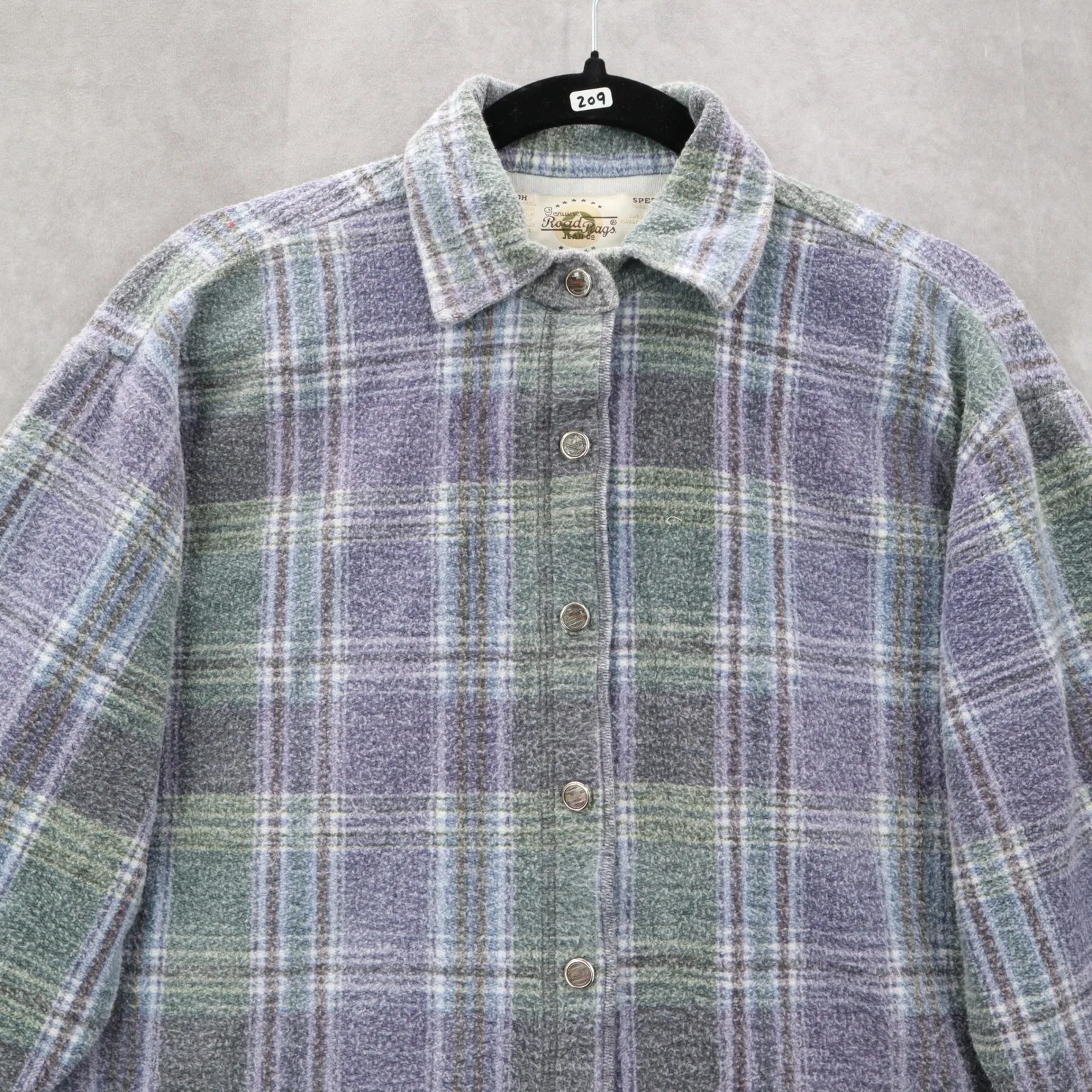 Road Rags Purple Plaid Cotton Flannel Long Sleeve Button Down Vintage 1XL Size 1X - Image 3