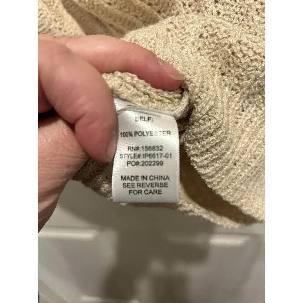 Bibi Knit Pullover Short Sleeve‎ Sweater Size Medium Cream Tan Oversize - Image 6