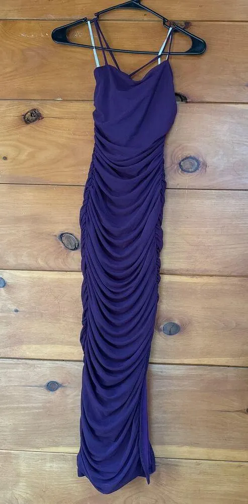 Lulus Flirty Instinct Purple Mesh Ruched Lace-Up Bodycon Midi Dress Wedding Sz S - Image 3