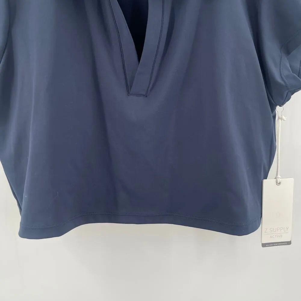 Z SUPPLY ACTIVE Cropped Fair Play Polo Top Size Extra Large NWT Navy Blue Gym - Image 8