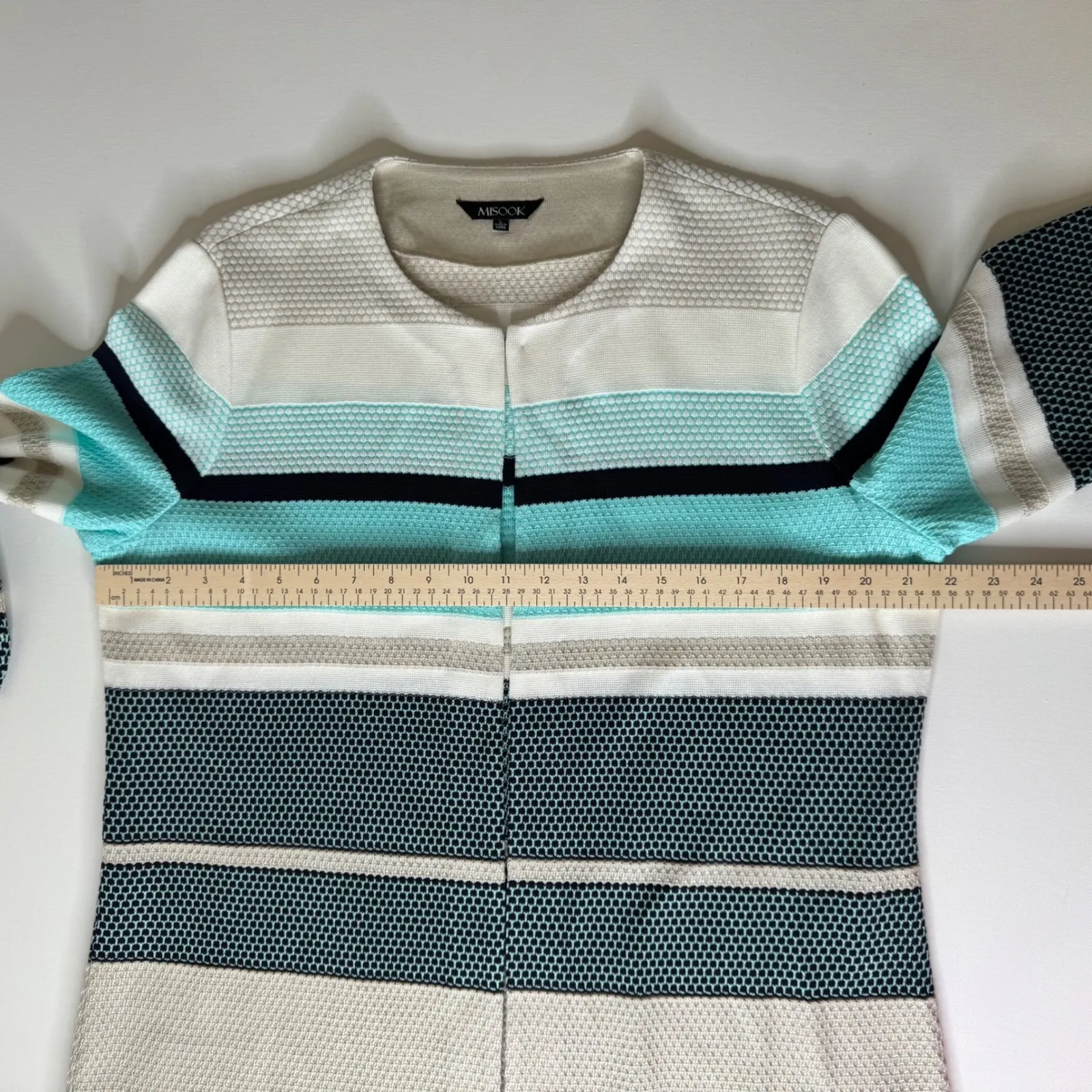 Misook Striped Knit Cardigan Jacket Size Large 3/4 Sleeve Office Travel Stretch - Image 8