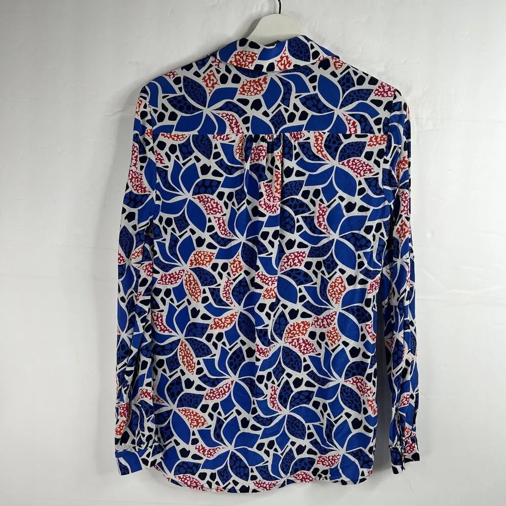 DVF Diane Von Furstenburg Sz 4 Lorelei Two Silk Blouse Button Front Career Work - Image 9