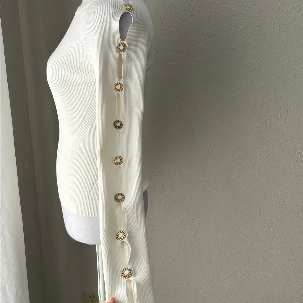 Jonathan Simkhai ivory cutout sleeve ribbed knit top XS White - Image 6