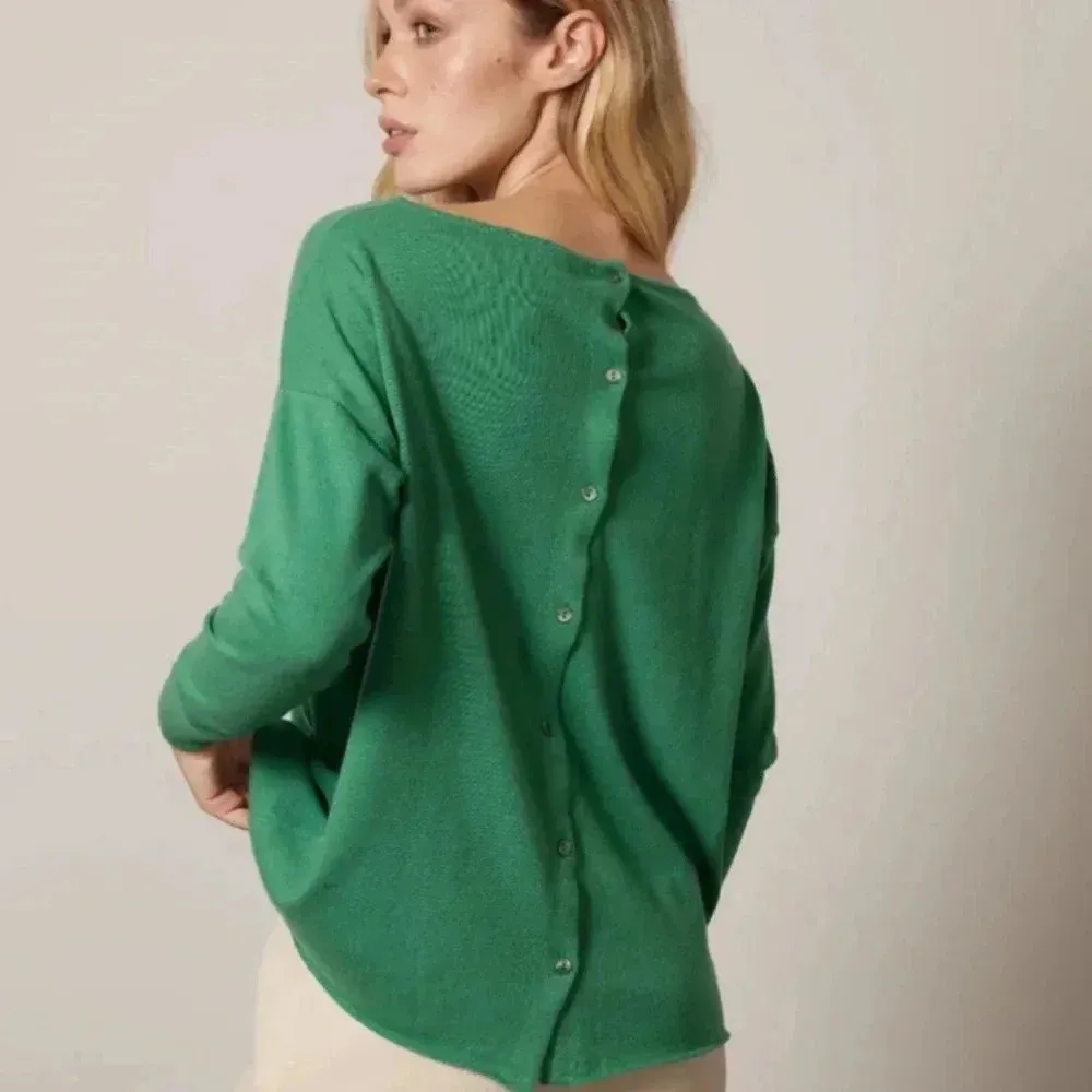 Cashmere silk blend cardigan sweater back buttons made in Italy neutral sweater Gray Size L - Image 2