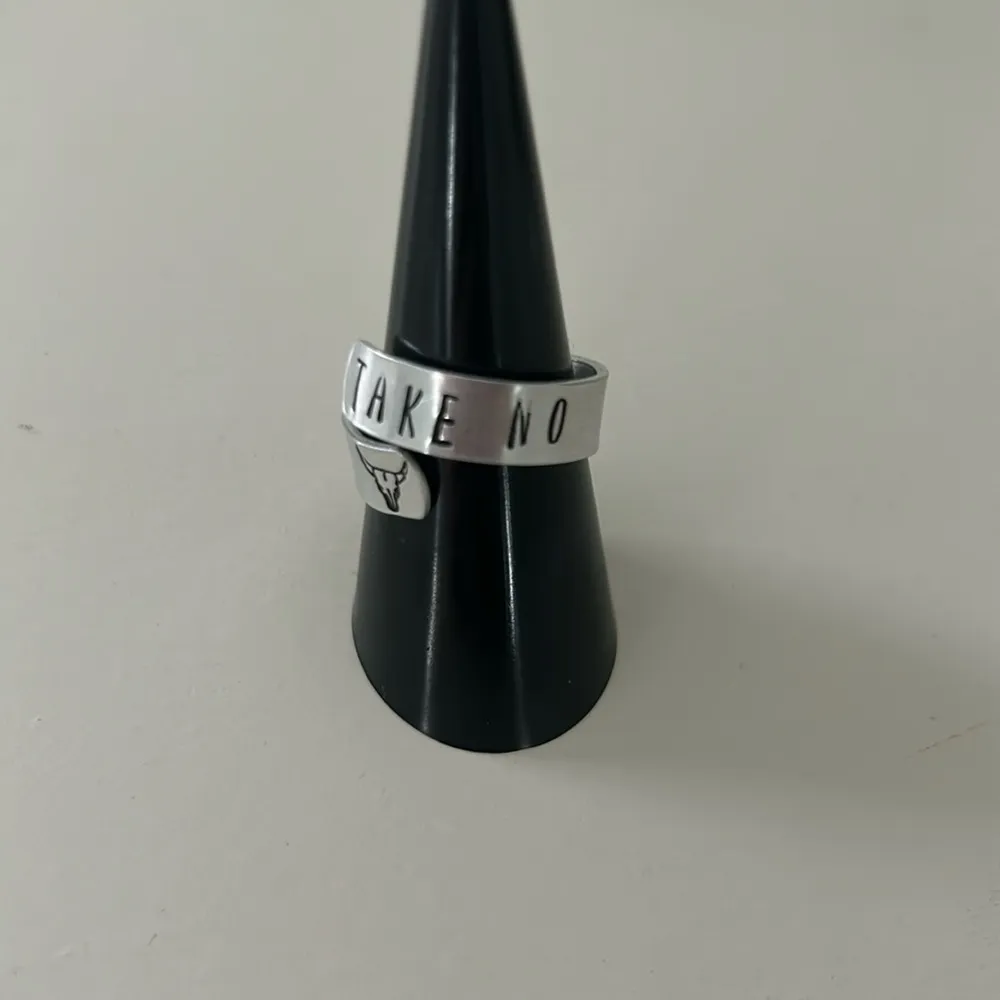 Silver adjustable wrapped “take no bull s” silver stamped ring - Image 2