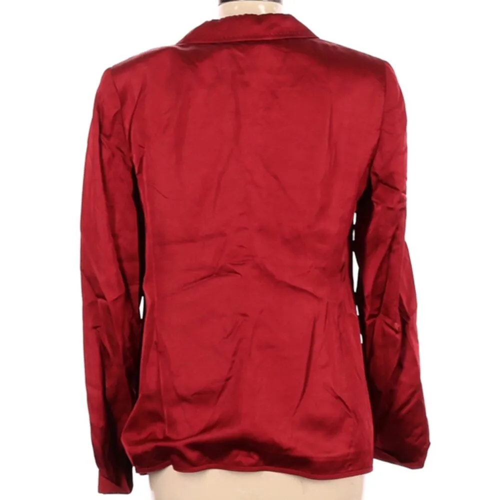 Escada Vermillion Red Satin Two Button Long Sleeve Blazer Size 42 - Image 3