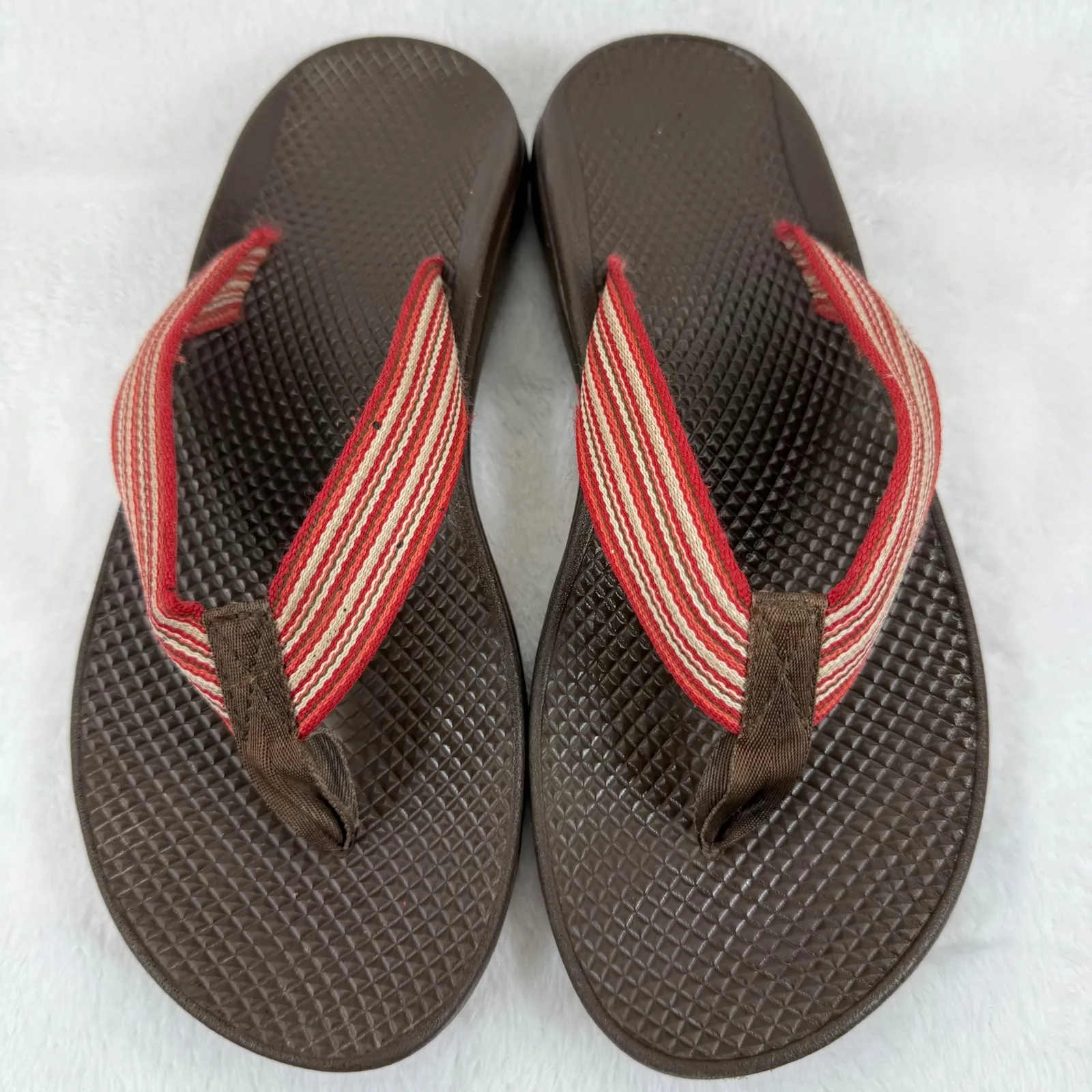 Chaco Women's Flip Flops Sandals‎ Brown Red Striped Size 9 W Summer Casual - Image 3