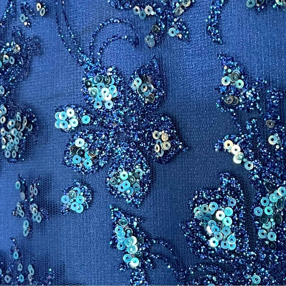 Ladivine By‎ Cinderella Divine Long Formal Mermaid Prom Ball Gown Size 8 Beaded Blue - Image 6