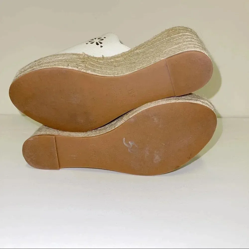 Kate Spade Tia Espadrille Wedge Sandals - Leather Slides Laser Cutout - Image 7