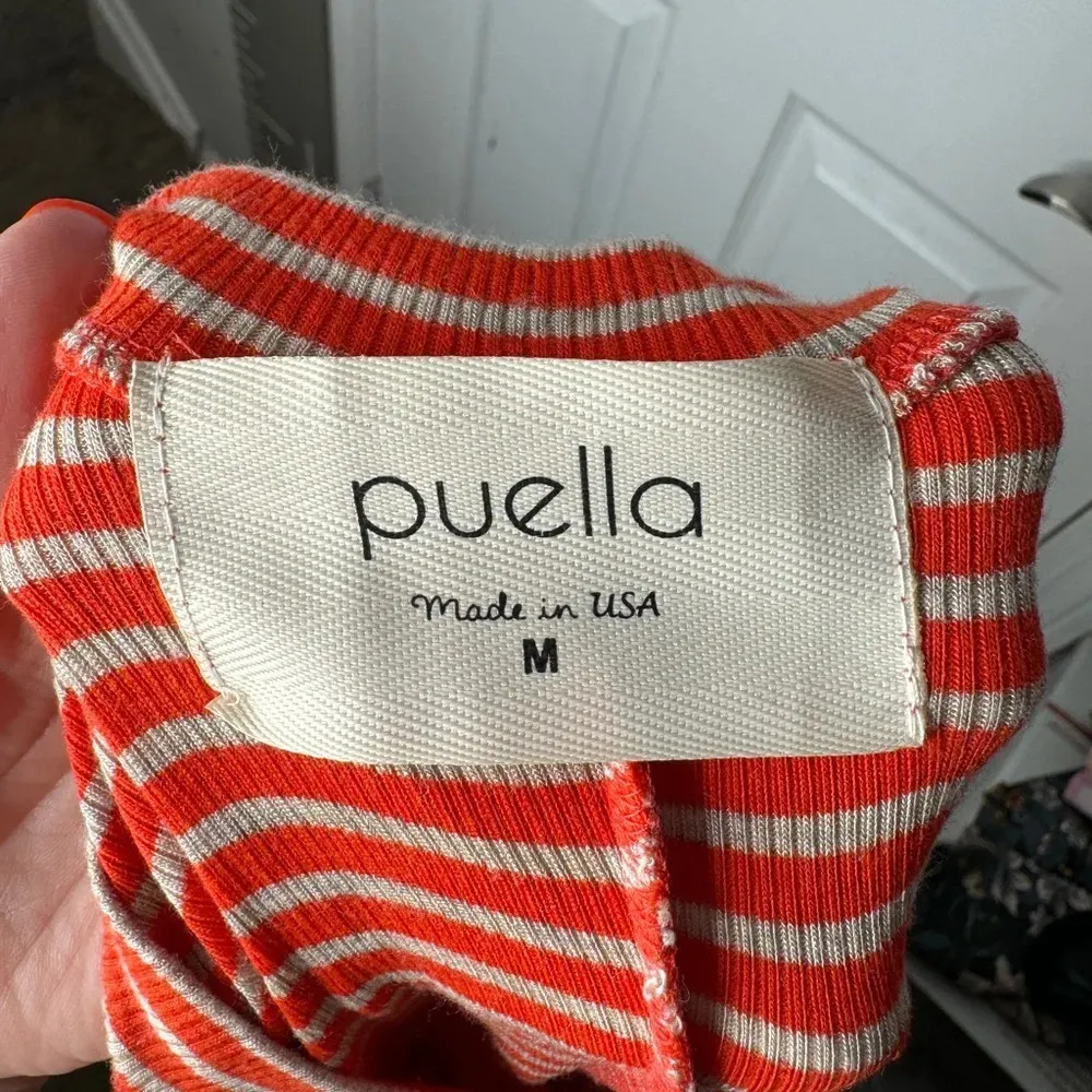 PUELLA‎ For Anthropologie Orange Tan Striped Mini Tank Dress Size Medium - Image 3