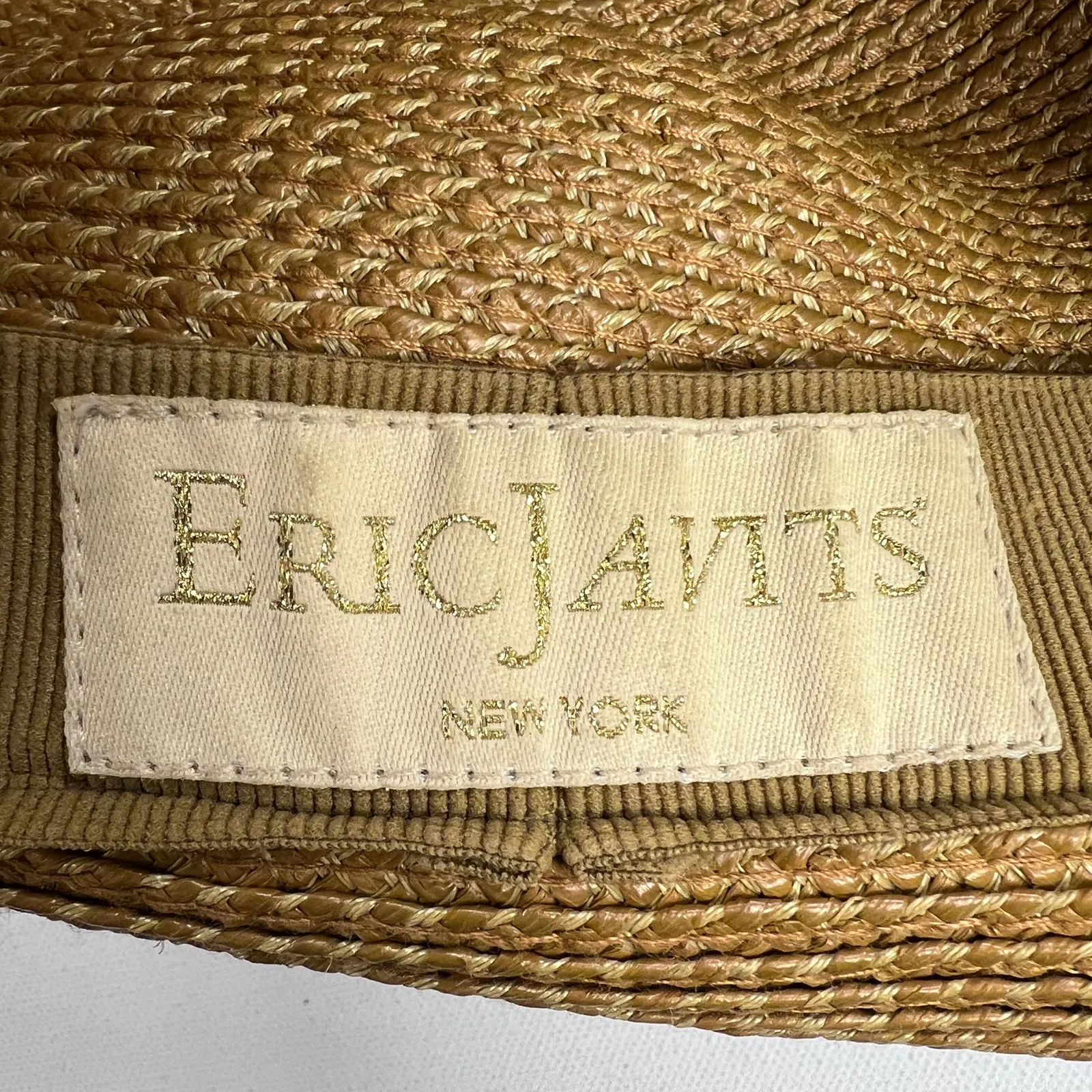 Eric Javits Classic Bucket/Cloche Hybrid Woven Raffia Sun Hat Wide Brim Camel Tan - Image 10