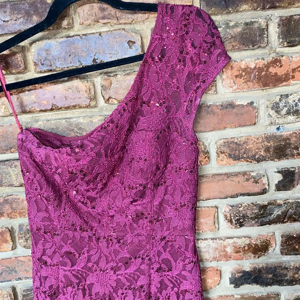 Hailey Logan Adrianna Papell Burgundy Lace Sequined Mini Dress Women's Medium - Image 2