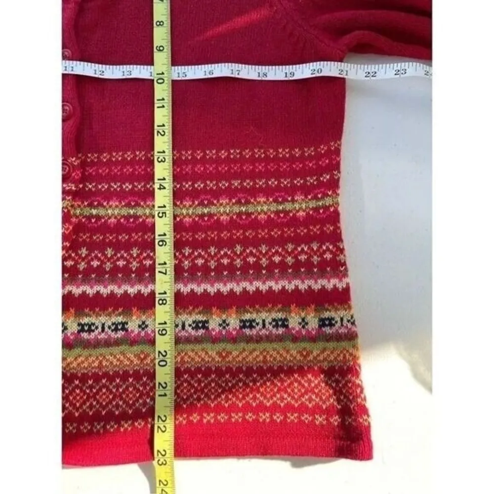 T6 90s Vintage Tiara International Red Fair Isle Cardigan Sweater Ramie Cotton - Image 3