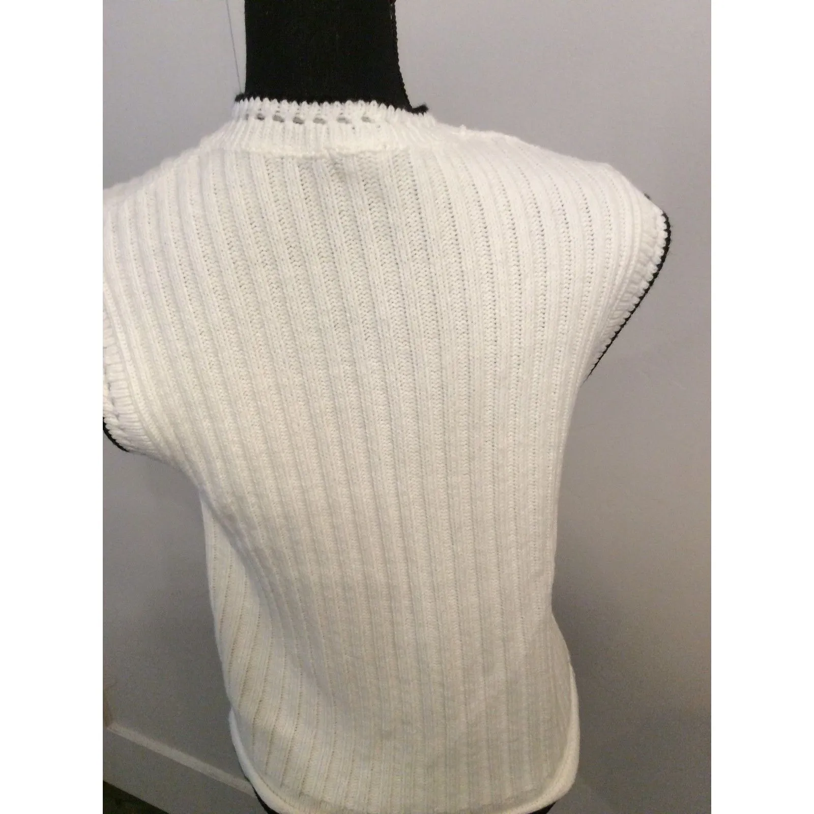 White Sweater Front Zip Up Sleeveless Vest Large L Women's - Image 3
