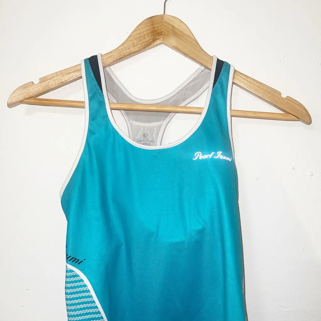 Pearl Izumi p.r.o teal black and white womens built in bra biking tank top - Image 2
