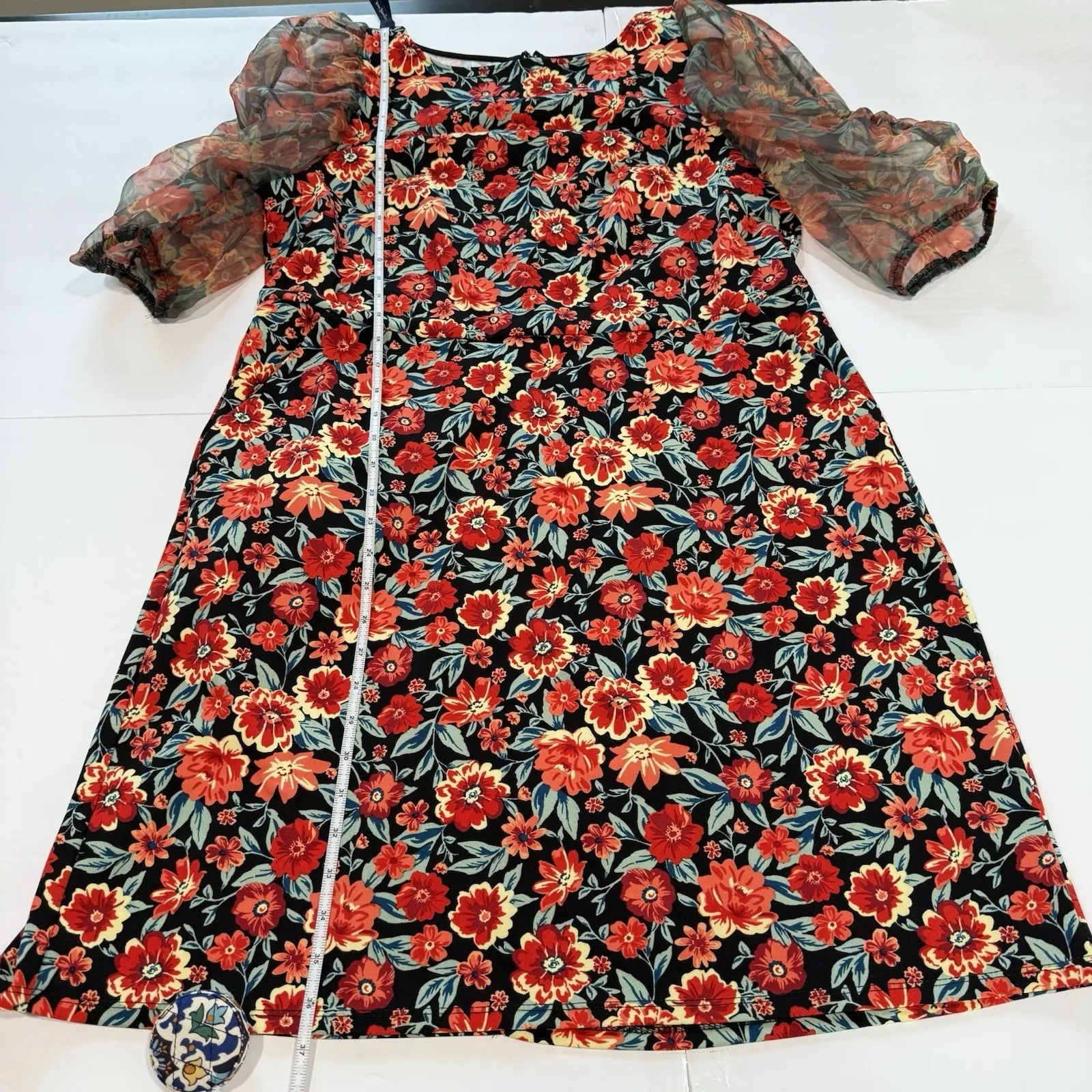 Torrid Colorful‎ Floral Crepe Organza Puff Sleeve Shift Dress Size 12 Pockets - Image 13