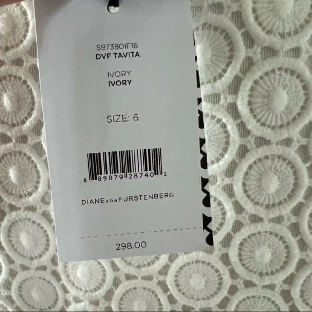 Diane Von Furstenberg Scalloped Hem Peplum Top in Ivory, Size 6 New w/Tag $298 - Image 8