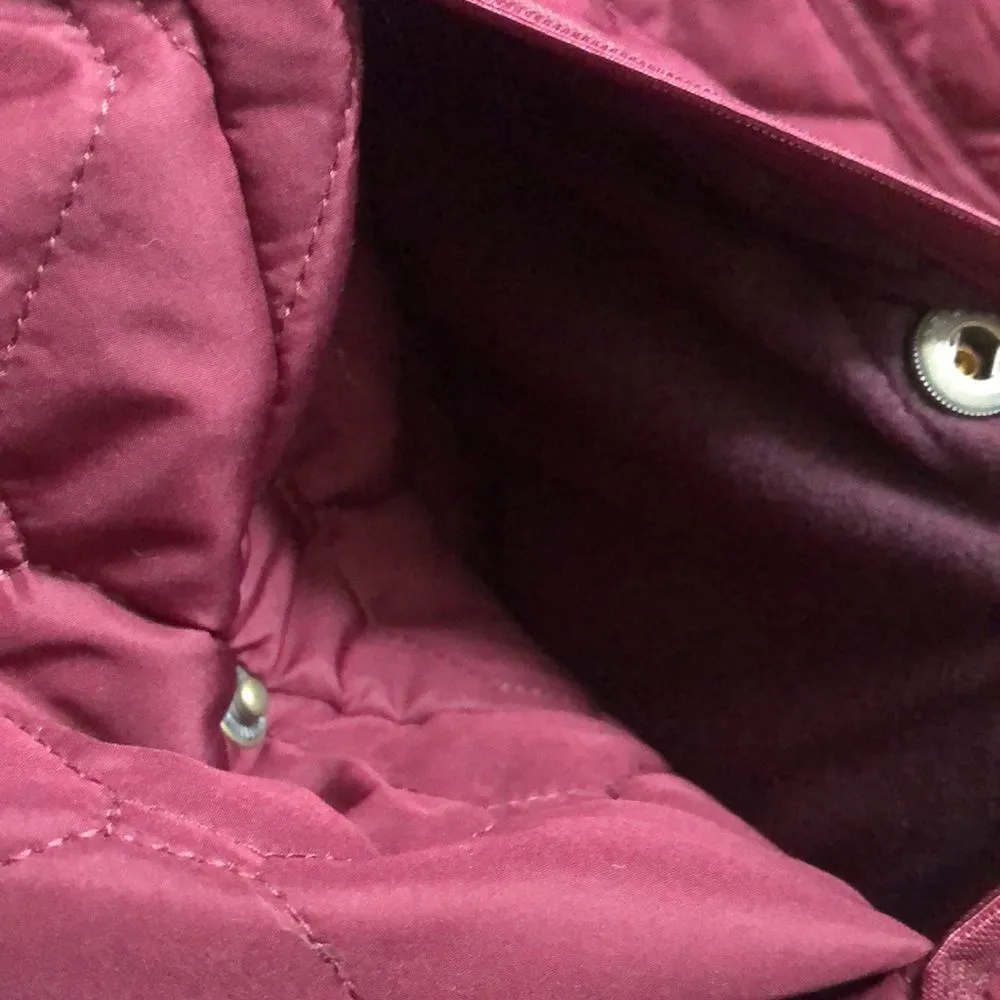 EDDIE BAUER Women’s Wine Burgundy Embroidered Diamond Pattern Quilted Coat Sz LG - Image 9