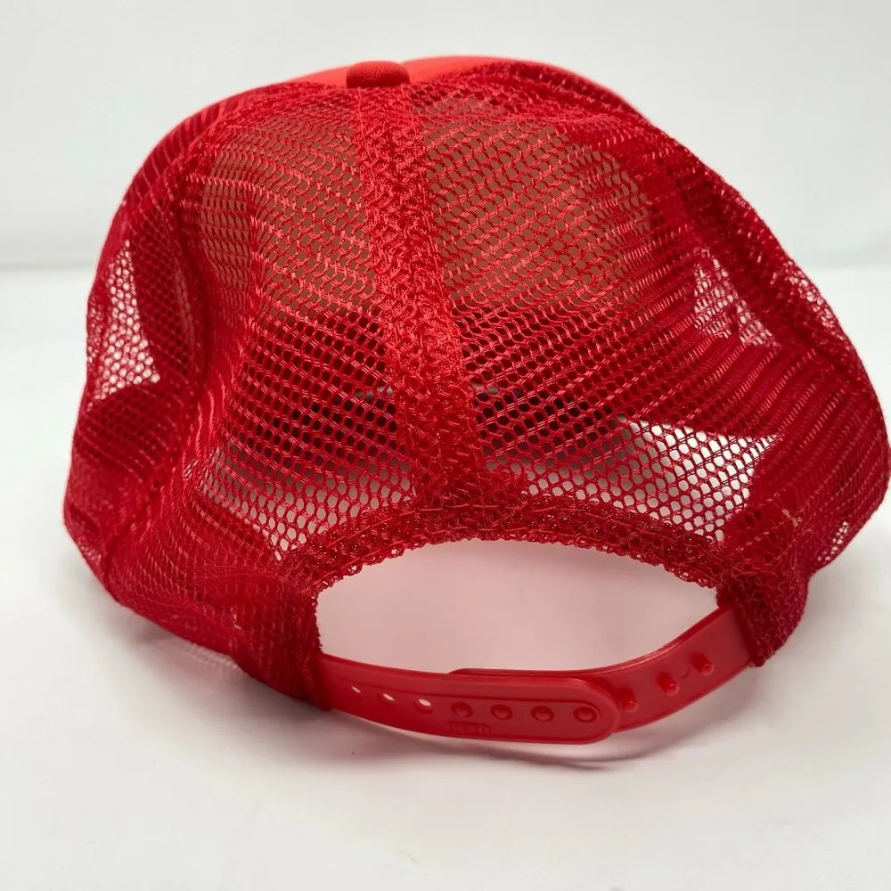 SMYM  Red Mesh Trucker Cap Spellout Snapback One Size OS - Image 5