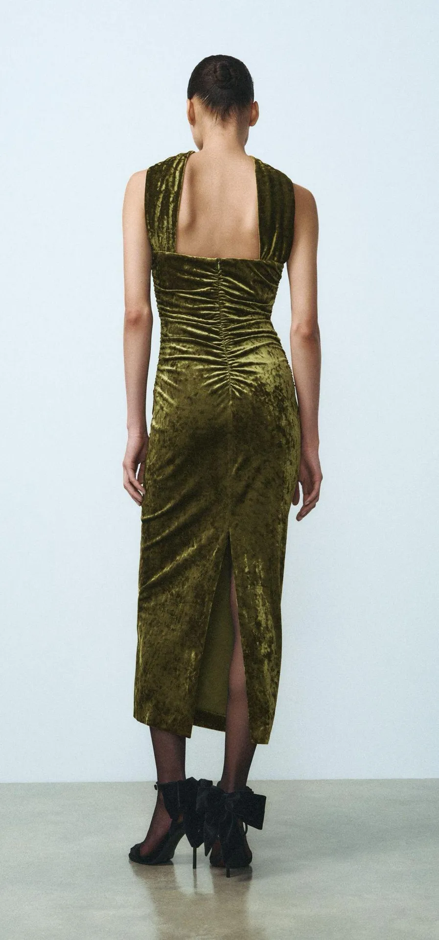 Zara dress velvet Halter neck shawl corset bodycon velour green evening gown - Image 14