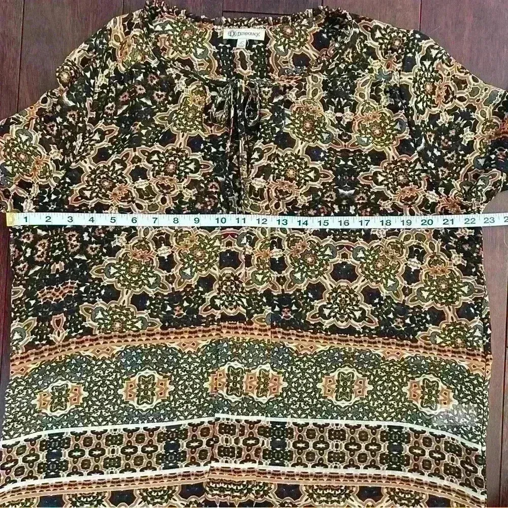 Democracy Women’s Boho Tie Front Tunic Top 3/4 Sleeve Sheer Shirt Blouse Size L - Image 7