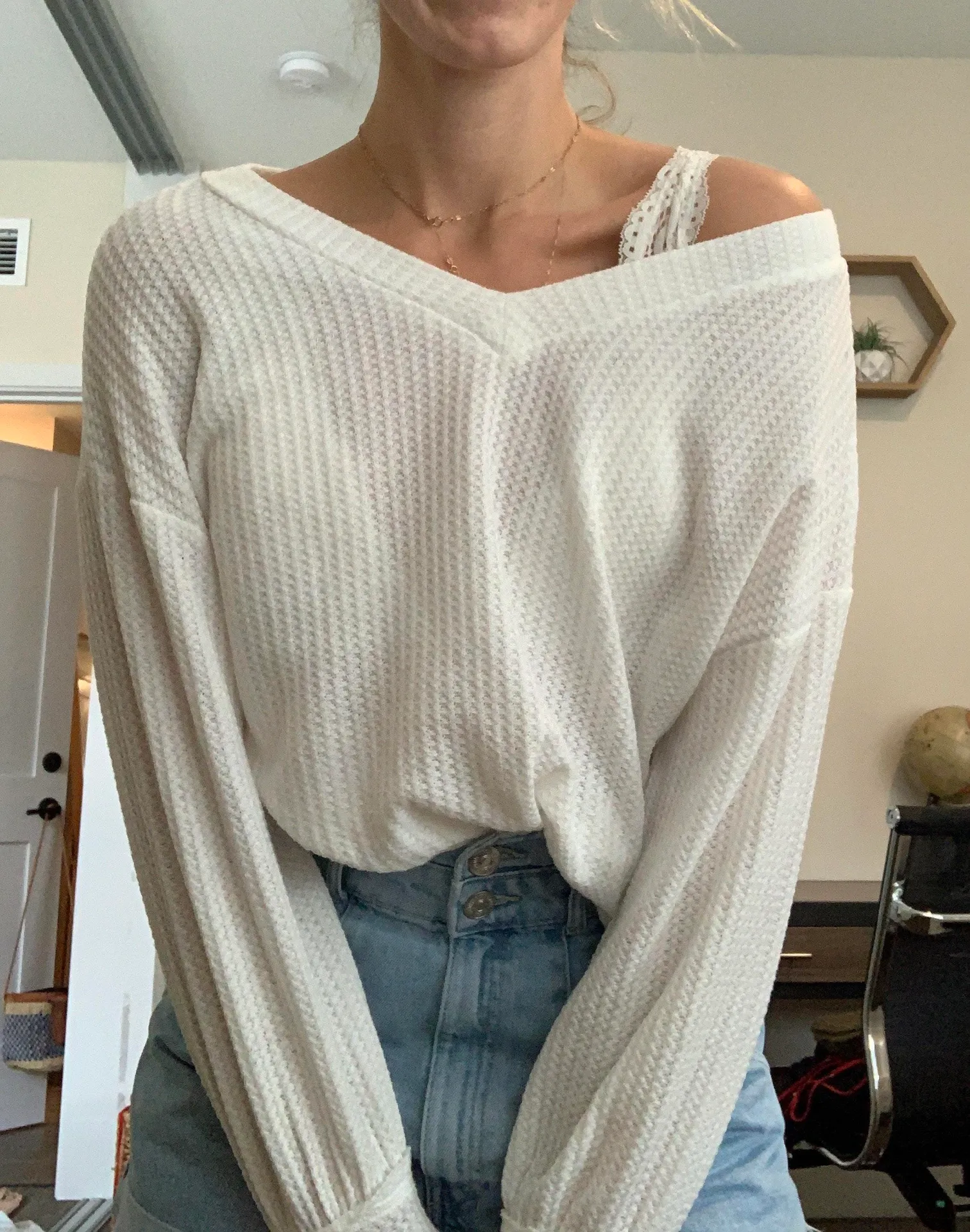 V neck Sweater White - Image 2